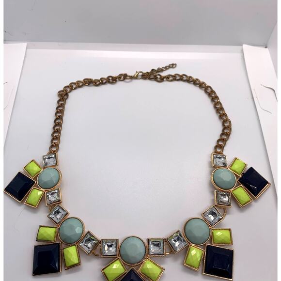 Chunky Statement Necklace With Gemstone Clusters Blue Yellow Black - Picture 8 of 10